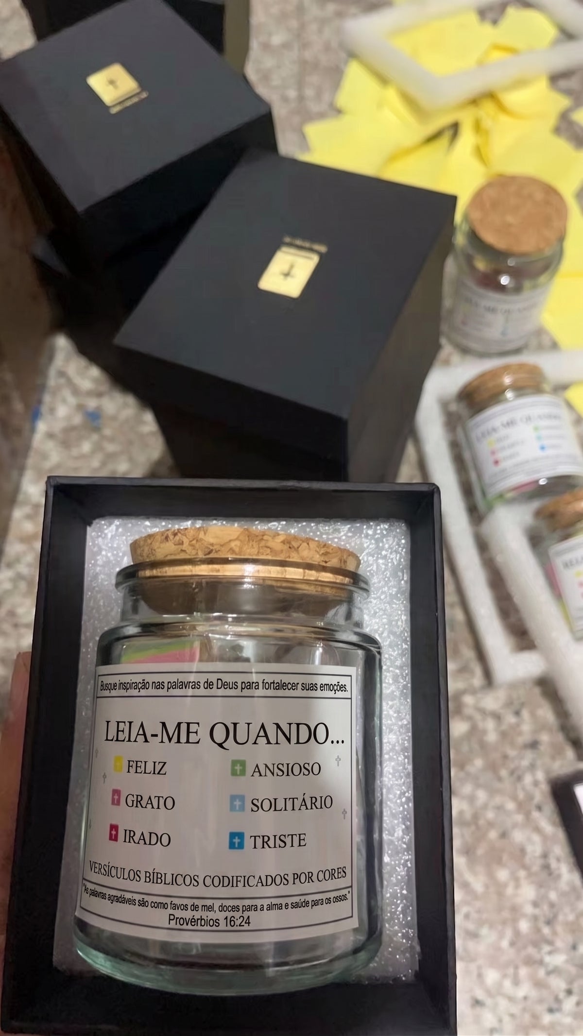 Pote de versículos bíblicos feito a mão (vem com caixa de presente)