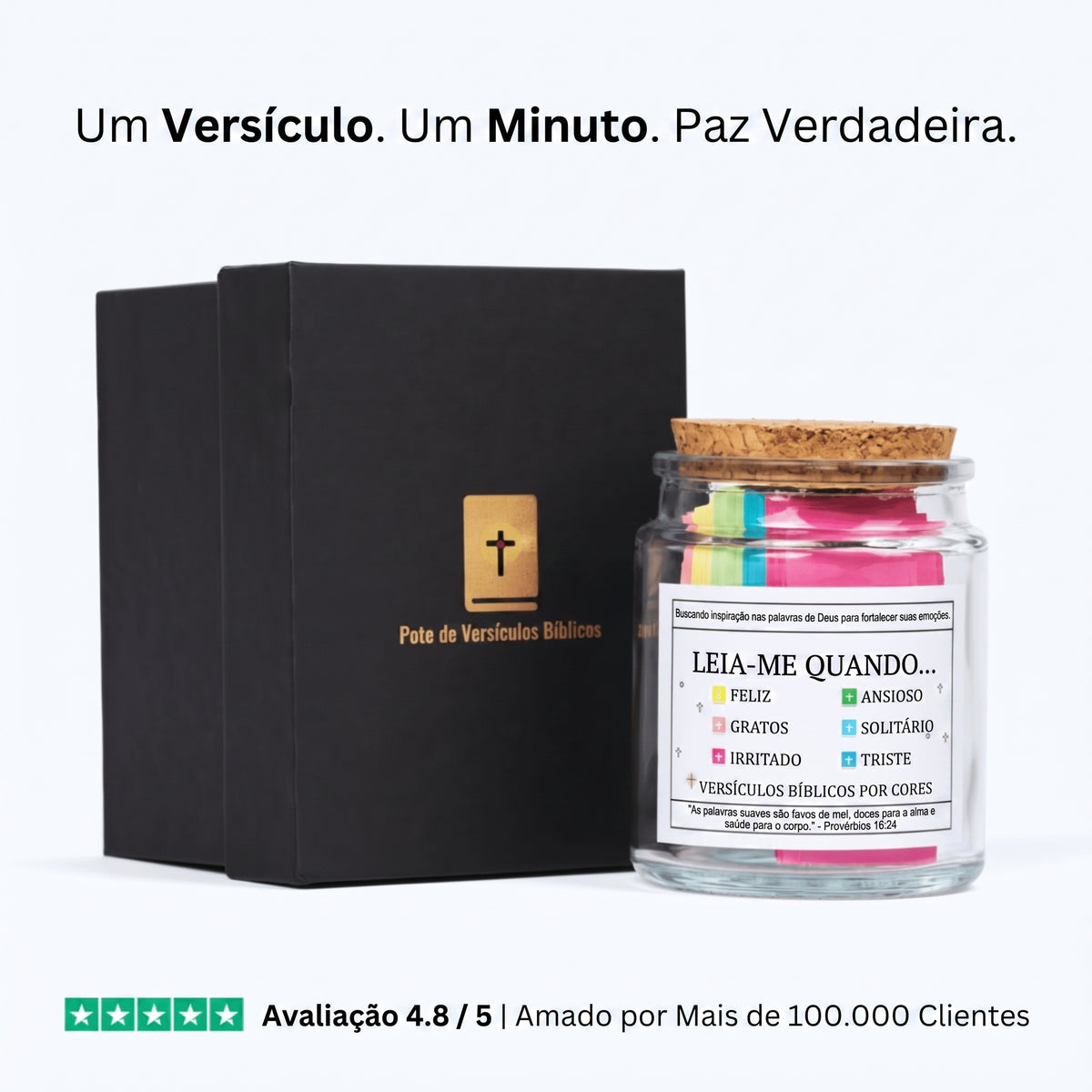 Pote de versículos bíblicos feito a mão (vem com caixa de presente)