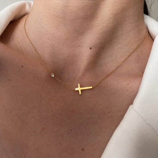 Colar e Pulseira Cruz Ponto Brilhoso